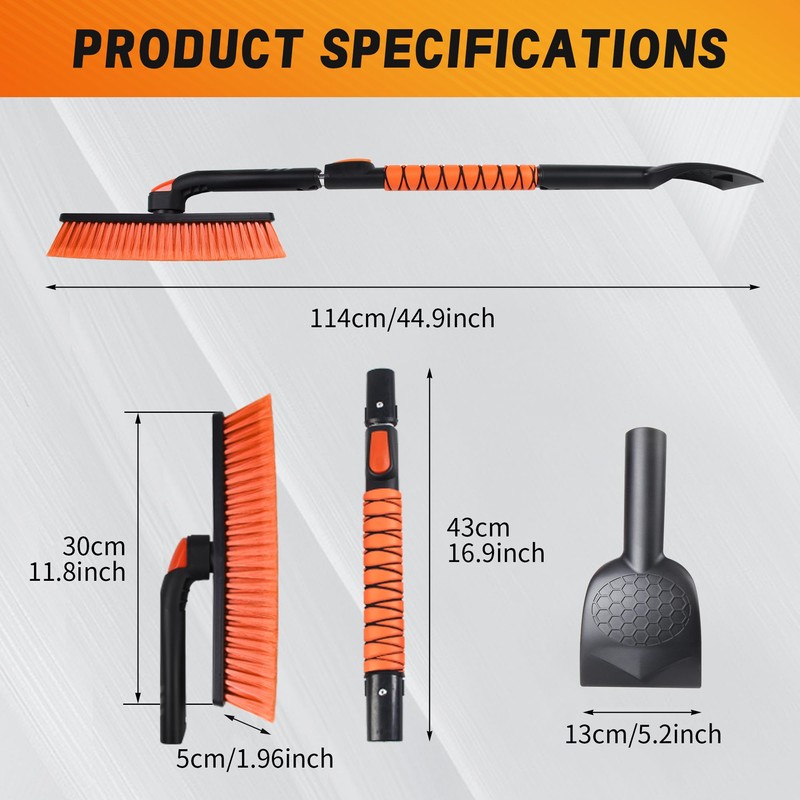 Asly YardMngSter [Upgrade] 45" Extendable Snow Brush for Car Windshield,