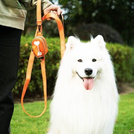YUCHIYA Soft Dog Poop Bags Holder with Leash Clip & Elastic Cord Doggie Waste Bag Dispenser Pouch with Zipper Fabric Waterproof Lightweight with 4 Rolls of Grey Dog Waste Bags (Orange)