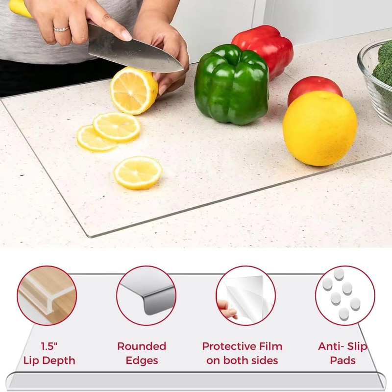 Jumbl Clear Acrylic Non-Slip Cutting Board with Counter Lip, Extra