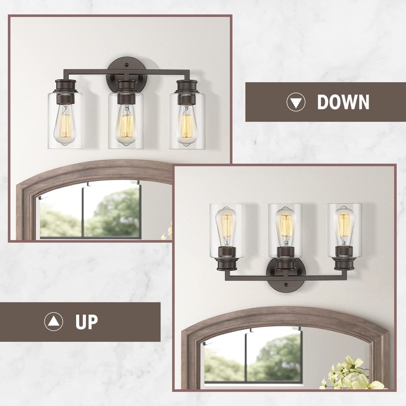 Emliviar 3-Light Oil Rubbed Bronze Vanity Light, Farmhouse Bronze Bathroom