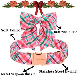 Unique style paws Dog Collar with Tie Pink & Green Plaid Dog Collar Best Gifts for Small Medium Large Dogs -L