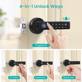 Kuelor Biometric Fingerprint Door Knob with Doorbell, 4-in-1 Keyless Entry Smart Lock with Keypad, IC Cards & Keys, Auto-Lock, Fits Standard US Doors for Home Office Bedroom Apartment