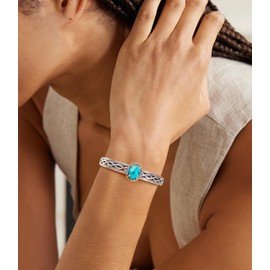 DOLIOX Native American Genuine Turquoise Bracelet Cuff for Women 925 Sterling Silver Oval Gemstone Adjustable Bangle Boho Style Jewelry for Wife Mom