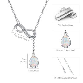 MEDWISE Opal Necklace Teardrop Pendant Necklace with Infinity Symbol Sterling Silver Water drop Y-Necklace Jewelry Gifts for Women