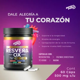 ResveraOx BPN PRO | Resveratrol + NAD+ + NAC + Enzimas Digestivas + Té Verde + Niacina | 60 Cápsulas Veganas