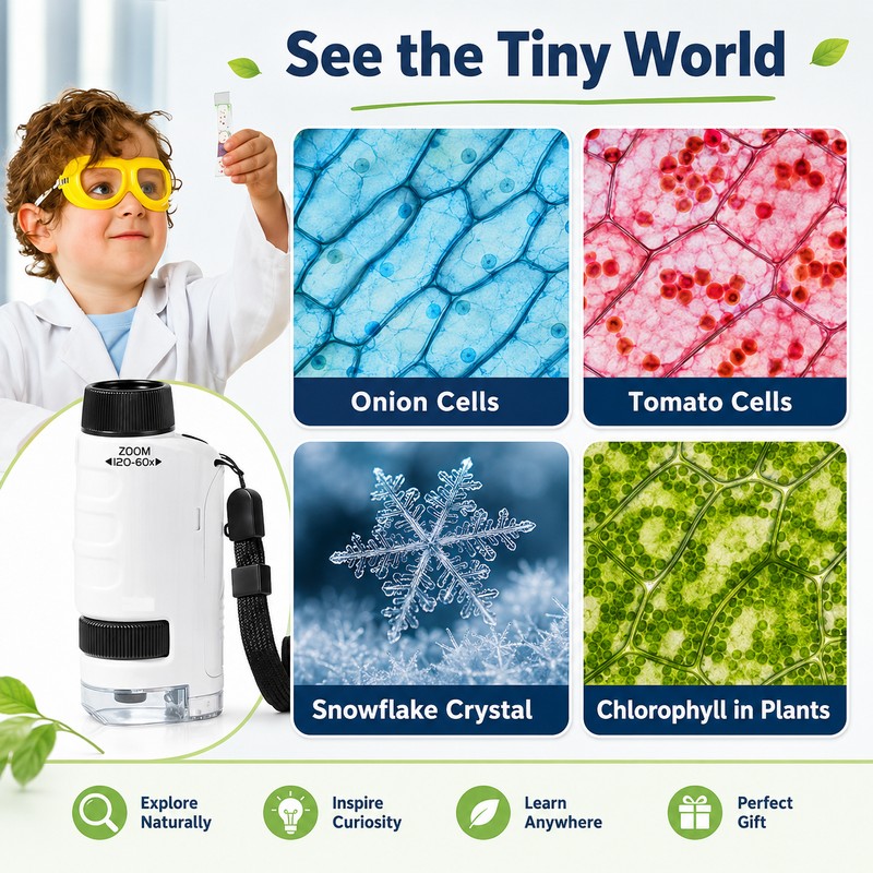 Kids Microscope Kit for STEM Learning – Portable 120X Science
