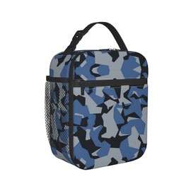 WJLKSJD Blue Camo Insulated Lunch Bag for Teen Boys Men, Reusable Leakproof Cooler Camouflage Lunch Box Bag for Kids School Office Work Picnic Beach