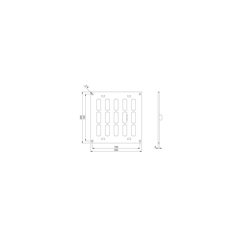 200x200mm (8x8") Sliding Grille Made of Sheet Steel – White