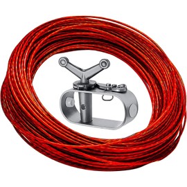 Aluminium hand tightening wire tool with 100 feet (30 metres) red plastic steel rope, suitable for tightening swimming pool covers, outdoor camping and other occasions that tighten the