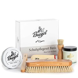 Burgol Basic Shoe Care Set with Shoe Pomade, Shoe Wax, Horsehair Brushes and Polishing Cloth: Colourless, clear
