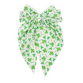St Patricks Day Large Bow Hair Clips for Women Green Shamrock Hair Bows Silk Satin Large Ribbon Bow Clover Hair Barrettes Accessories Irish Party Favors