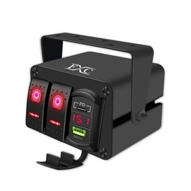 FXC FXC 2 Gang Aluminum Rocker Switch Panel Green Backlit with PD Type C and QC 3.0 USB Charger Voltmeter Waterproof 12V 24V DC Rocker Switch Box for Car Trucks Boats RVs