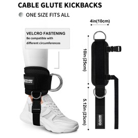 POWER GUIDANCE Ankle Strap for Cable Machine Professional Kickback Ankle Strap for Glute Workouts, Leg Extensions - Adjustable Strap with D-Rings