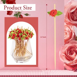 120pcs Red Rose Flower Cocktail Picks 4.7 Inch, Valentine Decorations Toothpicks for Appetizers Bamboo Fruit Skewers Food Picks for Wedding Valentine Holiday Party Decoration (Red)
