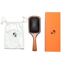 Paddle Brush, Hair Brush, Scalp, Massage, Wooden, Hair Care, Comb, Brushing, Head Massage, Storage Bag Included, Stylish Present, Petite Gift