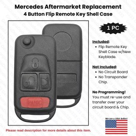 Aftermarket Product Remote Flip Key Fob 4B Shell Case + Blade for Mercedes ML 320 430 SLK  Crossfire
