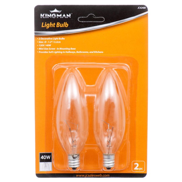 Kingman Decorative Blunt Tip Soft White Incandescent Light Bulb (2 Bulbs) 40W 120V