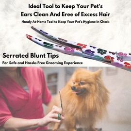 Pet Hemostat with Curved Jaws Made of Stainless Steel with Locking Ratchet Forceps Helps to Remove Excess Hair, Burrs, Thorns Professional Pet Grooming Tool for Cats and Dogs 5.5" (Multi Paws White)