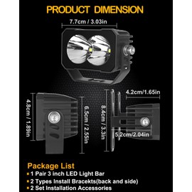 3 Inch 40W LED Work Light Pods For Offroad Trucks SUV ATV Motorcycle LED Driving Fog Lights Waterproof IP68 24V 12V Van Camper Wagon Car Pickup ATV UTV SUV Truck Boat