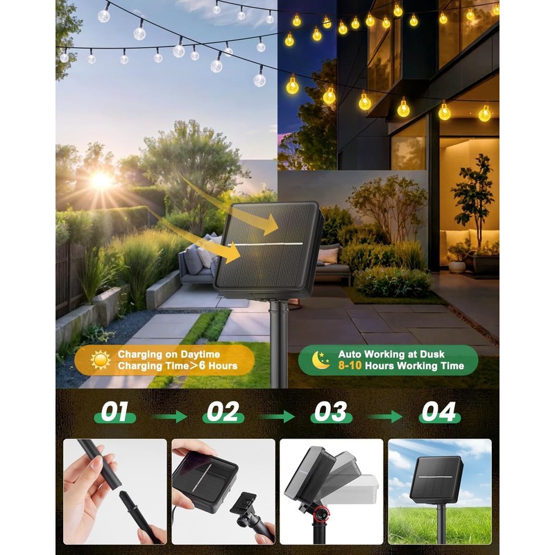 Solar String Lights Outdoor Waterproof, 2 Pack 60 LED 36.5