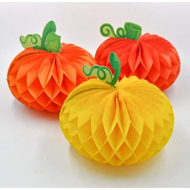 SITEDAN Honeycomb Ball, Pumpkin, Halloween Decoration, Paper, Pumpkin, Halloween Decoration, 3 Colors, 12 Piece Set