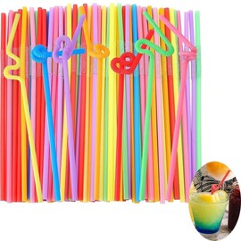 100 PCS Colorful Plastic Disposable Bendable Drinking 12.8inch Long Straws for Home Use Milk Juice Drinks Party Decorations