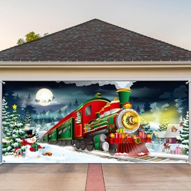 WovWeave Christmas Garage Door Banner Cover 6 x 13 ft Christmas Garage Door Decorations Large Xmas Holiday Train Garage Door Cover Backdrop for Indoor Outdoor Christmas Holiday Party Favor Supplies