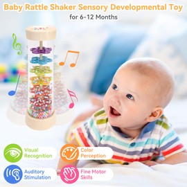 Wooden Baby Rattle Toys, Rain Stick Musical Toy Montessori Toys for Babies 6-12 Months, Baby Rattle Sensory Hand Grip Developmental Toy, Musical Instruments Toys for 1+ Year Old Toddlers