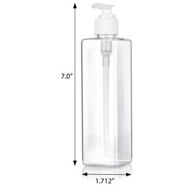8 oz / 250 ml Clear Plastic PET Square Bottle (BPA Free) with White Lotion Pump (6 Pack)