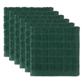 DII Basic Terry Collection - Juego de paños de Cocina sólidos para Ventanas, 12 x 12 Pulgadas, Verde Oscuro, 6 Piezas