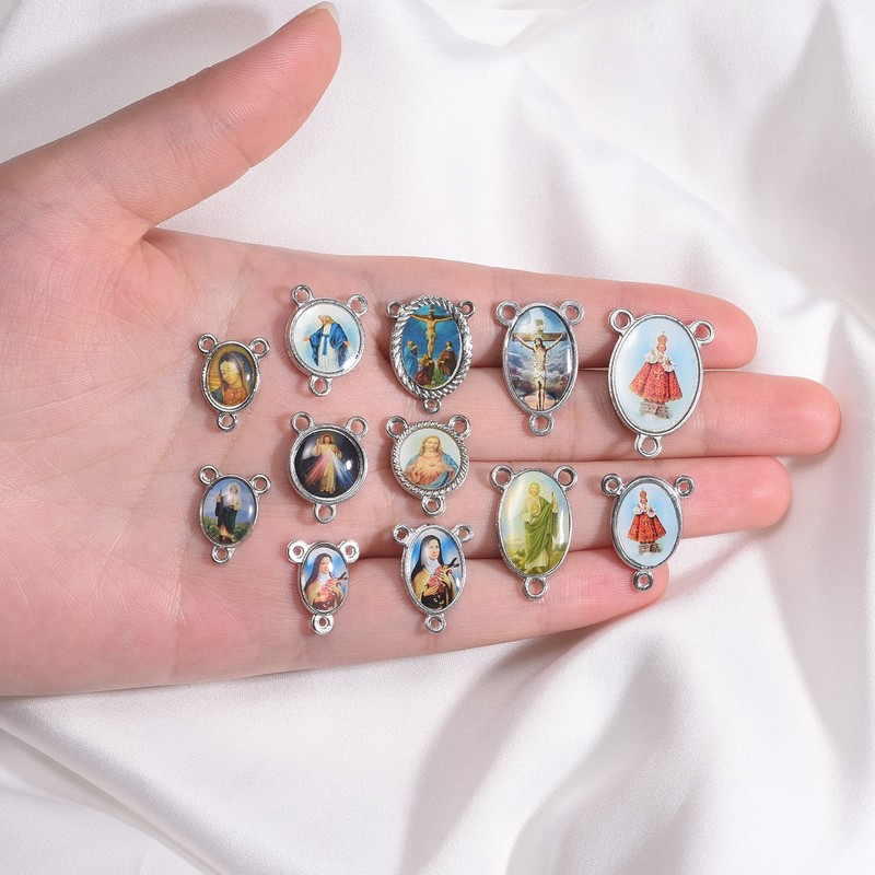 MseaRust 50Pcs Rosary Centerpiece Virgin Mary Charms Religion Enamel Our