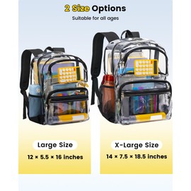 Vorspack Clear Backpack for School - Heavy Duty See Through Bookbag for Girls Boys Large Transparent Backpacks for Work, Travel - Black