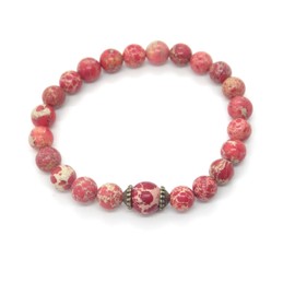 Damenarmband aus roten kaiserlichen Jaspisperlen und antiken tibetischen Bronzeperlen