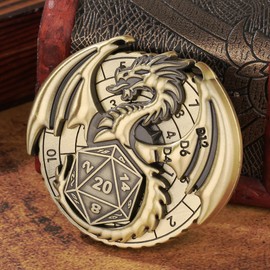 7-in-1 Flying Dragon Fingertip Gyro, DND Wheel Dice Spiner, DND Starter Set, 7-in-1 Metal D&D Dice Set, D&D Gifts with Dragon Logo Gift Box, Tabletop Games, Role Playing Board Game Accessories, Bronze