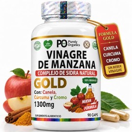 Vinagre de Manzana Orgánico en Cápsulas Purely Organics Gold, Complejo 1300 mg por Porción con Cúrcuma, Canela, Picolinato de Cromo y Pimienta de...  