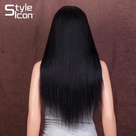 Style Icon HD Lace Front Wig for Women Human Hair Quality Wigs for Black Women Synthetic Hair Yaki Straight 24 inches Middle Part Heat Resistant Fibers Black Color