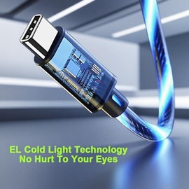 DHBY USB Type C to Type C PD Fast Charging Cable Phone Charger High Data Speed Visible Light Up Blue Current Flowing for All USB C Device-39Inches Blue
