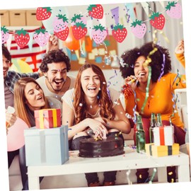 EXCEART Set of 4 Strawberry Pull Flags Colorful House Party Strawberry High Chair Banners Strawberry Felt Garland Banners Strawberry Banners Dense Forest Decoration