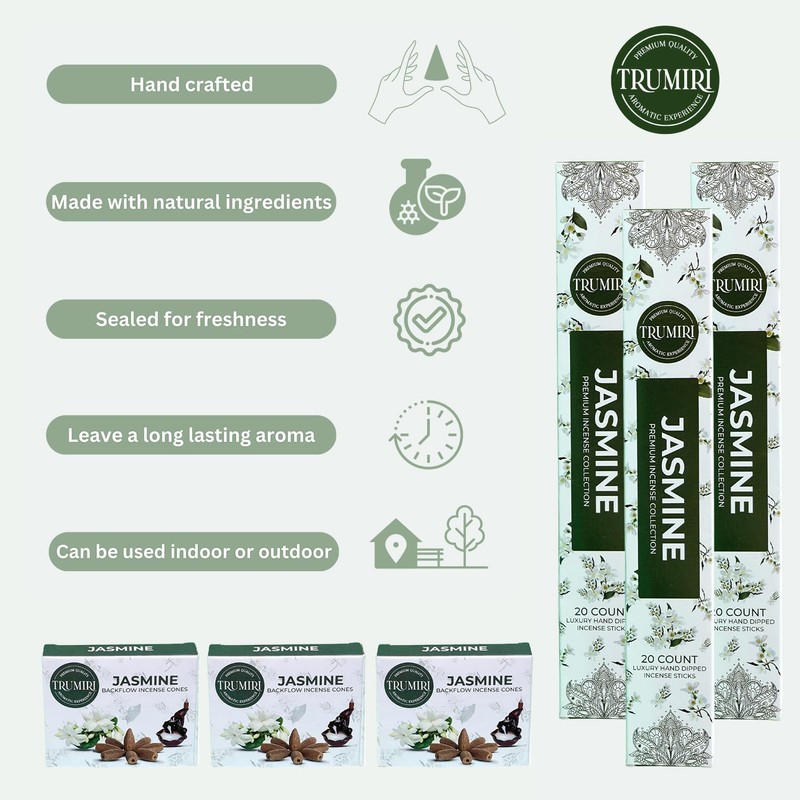 Jasmine Incense Sticks & Backflow Incense Cones for Waterfall Combo