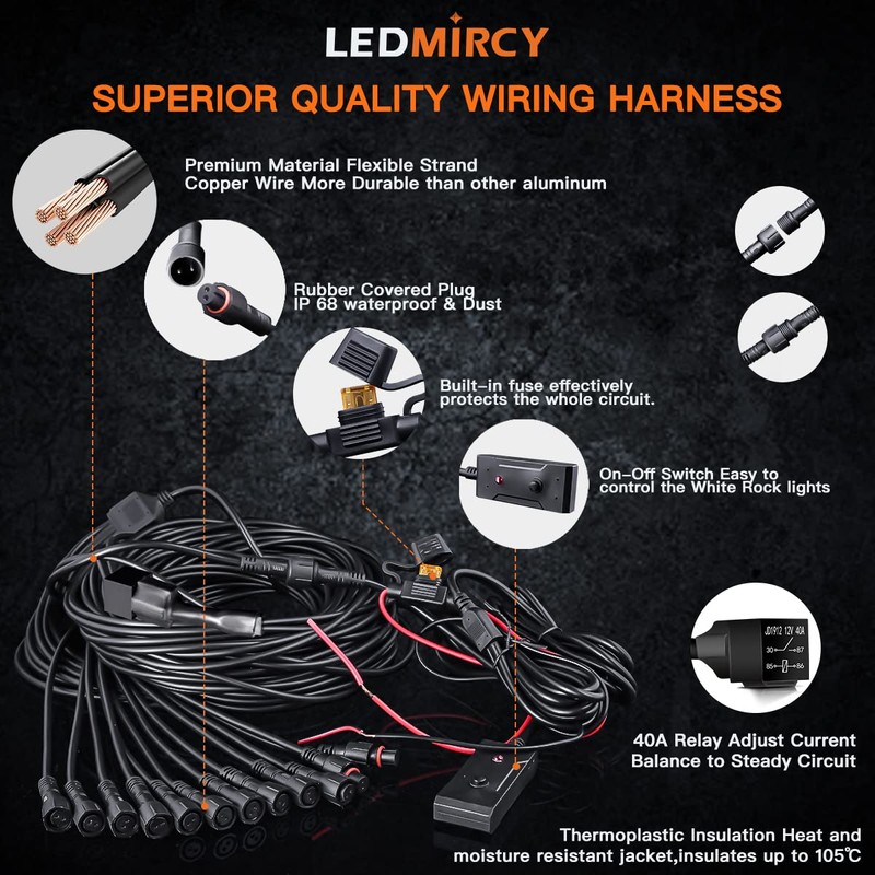 LEDMIRCY R3 White LED Rock Lights Kit 12PCS with Switch