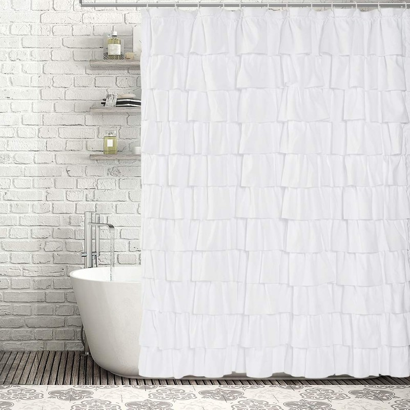 WestWeir Ruffle Shower Curtain,84-inches Extra Long,White Ruffled Bath Curtains for