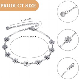 LEGENTLISUR Rose Gold/Gold/Gunmetal/Stainless Steel Color Daisy Ankle Bracelets for Women Cute Flower Anklet Adjustable Anklet Jewelry Gifts for Women, Inches, Stainless Steel, no gemstone