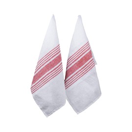 Red Hand Towels,100% Pure Linen Kitchen Towels, Set of 2, French Linen Dish Towels for Kitchen, Farmhouse Hand Towels, Red Striped Tea Towels, Linen Bar Towels, 18 x 28, Grain Sack Towels