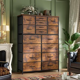 Romorgniz Tall Dresser for Bedroom with 16 Drawers,Fabric Dressers & chests of Drawers for Bedroom,Large White Dresser for Closet,Sturdy Metal Frame & Wood Top,Entryway, Hallway(Rustic Brown)