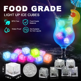 20 Pack Light Up Ice Cubes for Drinks - Multi Color Led Ice Cubes with Color Changing Lights - IP67 Waterproof Glowing Ice Cube - Elevate Your Drinks for Club Bar Party Birthday Wedding Anniversary