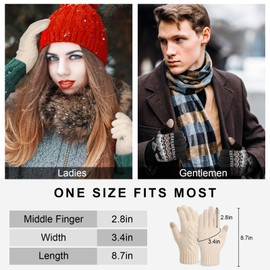 Winter Gloves for Women, Touch Screen Gloves with Thermal Soft Lining, Elastic Cuff Winter Gloves for Cold Weather, A-beige