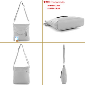 modamoda de T223 Women's Leather Shoulder Bag Medium Handmade in Italy, silver-metallic