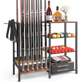 Pool Stick Holder Floor Stand up to 12 Cue Sticks, Pool Cue Holder with Balls Storage, Pool Table Accessories Stand Large Pool Cue Rack Equipment Organizer Cue Stick Holder for Billiard Game Room