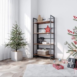 VASAGLE Industrial Bookshelf, Folding Bookcase, 4-Tier Ladder Shelf, Wood Look Accent Furniture with Metal Frame, for Home Office Sturdy and Stable ULLS88X