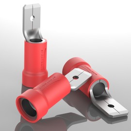 AUPROTEC 50 x Flat Connector 0.5-1.5 mm² Red/Plug Width 4.8 mm Partially Insulated PVC Male Connector MDD Cable Connector Made of Tin-Plated Brass